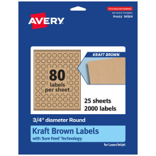 Avery Kraft Bruine Ronde Etiketten met Sure Feed Diameter 0,75"" Diameter 2.000 Kraft Bruine Etiketten Print-tot-de-rand Laser/Inkjet Printbare Etiket