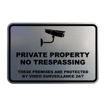 Classic Framed Privé Eigendom Geen Toegang Deze Panden Beschermd door Video Surveillance 24/7 Bord (Geborsteld Zilver) - Groot