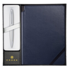 Cross Calais Coffret cadeau stylo  bille rechargeable et journal lign moyen chrome satin avec coffret cadeau haut de gamme  Bleu nuit