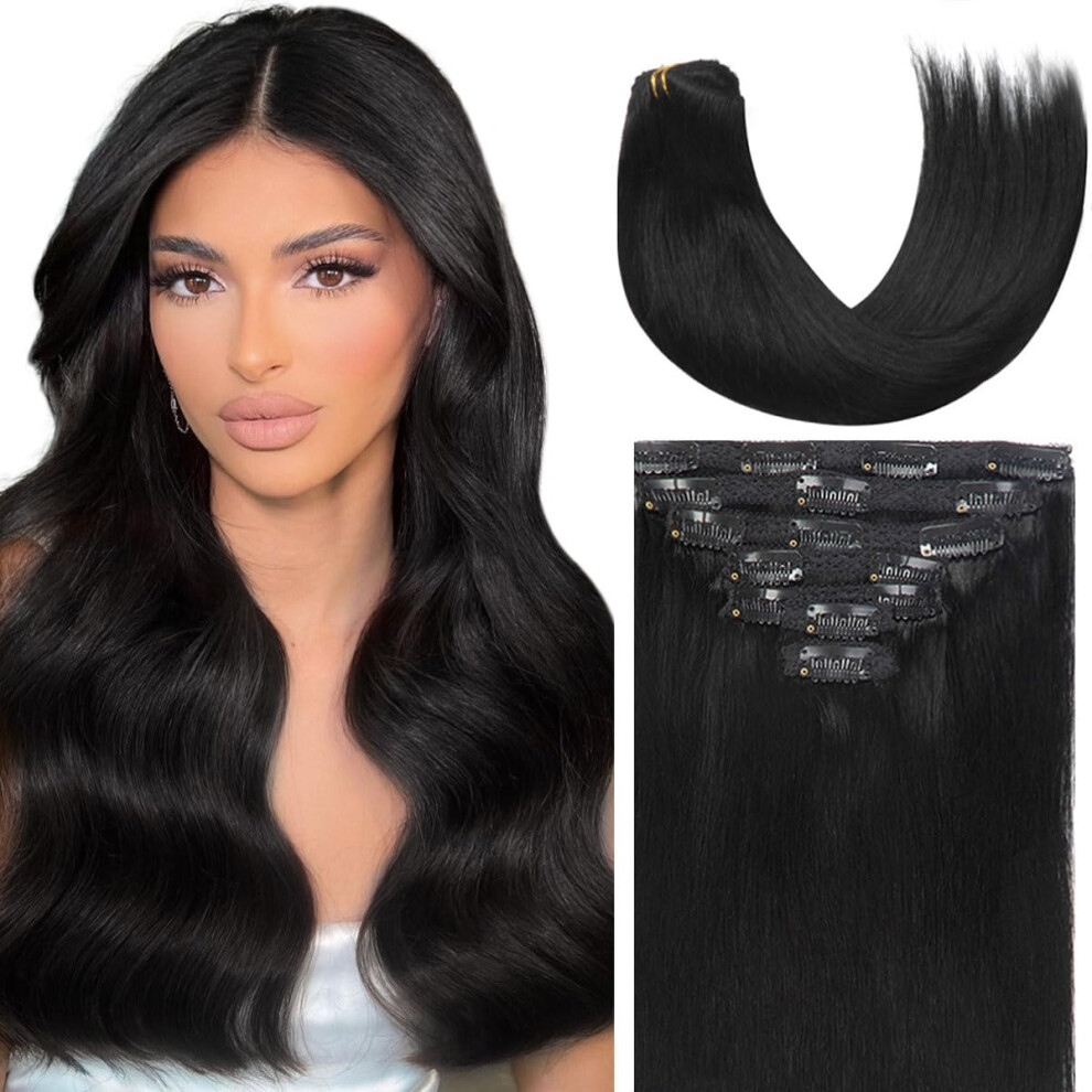 Caliee Unisex Black Hair Extensions Clip In Human Hair Thick Hair Extension Full Head Seamless Double Weft Lace Remy Hair Extensions Clip In Hair Human Hair