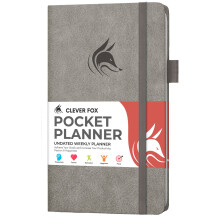 Clever Fox Taschenplaner, wöchentlich – undatierter Monatszielplaner und Kalender, Miniplaner, perfekt für die Handtasche, 9,4 x 17 cm (grau)