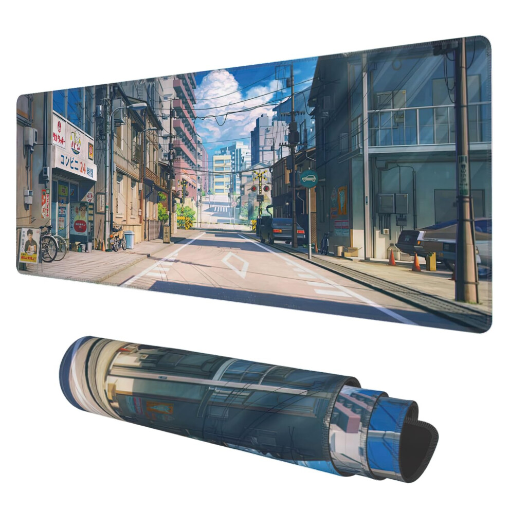 Desk Mat Anime Summer Street Scenery Extended Gaming Mouse Pad Large 31.5""""X11.8"""" Big Mouse Pad With Non-Slip Base And Stitched Edge Long Compute 711763643914