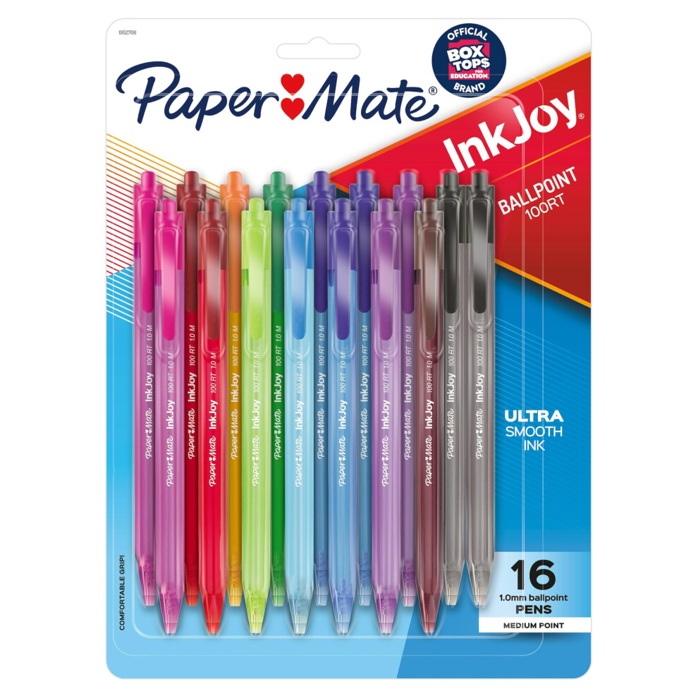 Paper Mate Inkjoy 100Rt Retractable Ballpoint Pens Medium Point (1.0Mm) Assorted 16 Count