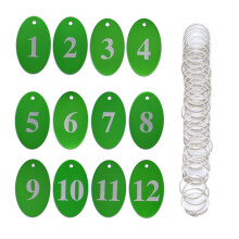 StayMax aluminium ovale nummertag sleutelhanger met sleutelhangers (1-25 groen)