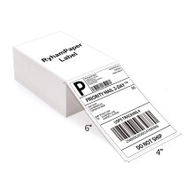 RyhamPaper 4"" x 6"" Etichette termiche dirette in modulo continuo - Etichette postali per spedizioni bianche Etichette adesive permanenti perforat