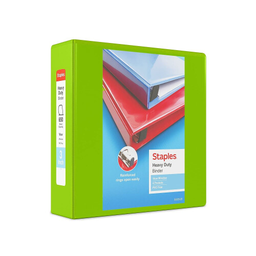 Staples Staples 82667 Zware 3-Inch 3-Ring View Binder Chartreuse (24692)
