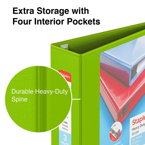 Staples Staples 82667 Zware 3-Inch 3-Ring View Binder Chartreuse (24692) 2
