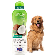TropiClean Shampoo per cani alla farina d'avena per alleviare il prurito della pelle Sollievo lenitivo dal prurito medicato con vitamina E Sicuro