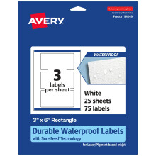 Avery Duurzame Waterdichte Rechthoekige Labels, 3" x 6", 75 Olie- en Scheurbestendige Labels