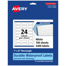 Avery Etichette rettangolari impermeabili durevoli con alimentazione sicura 1"" x 2"" 2.400 Etichette impermeabili resistenti all'olio e allo strap