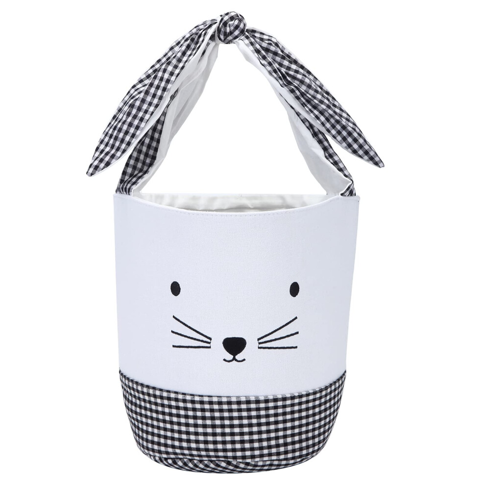 Xinblueco Easter Bunny Basket Egg Bags For Kids Canvas Cotton Personalized Candy Egg Basket Rabbit Print Buckets With Fluffy Tail Gifts Bags For Easter