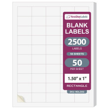 NextDayLabels - Etichette bianche per laser/getto d'inchiostro (1-1/2"" x 1"""" - 50 per pagina | 2.500 etichette)