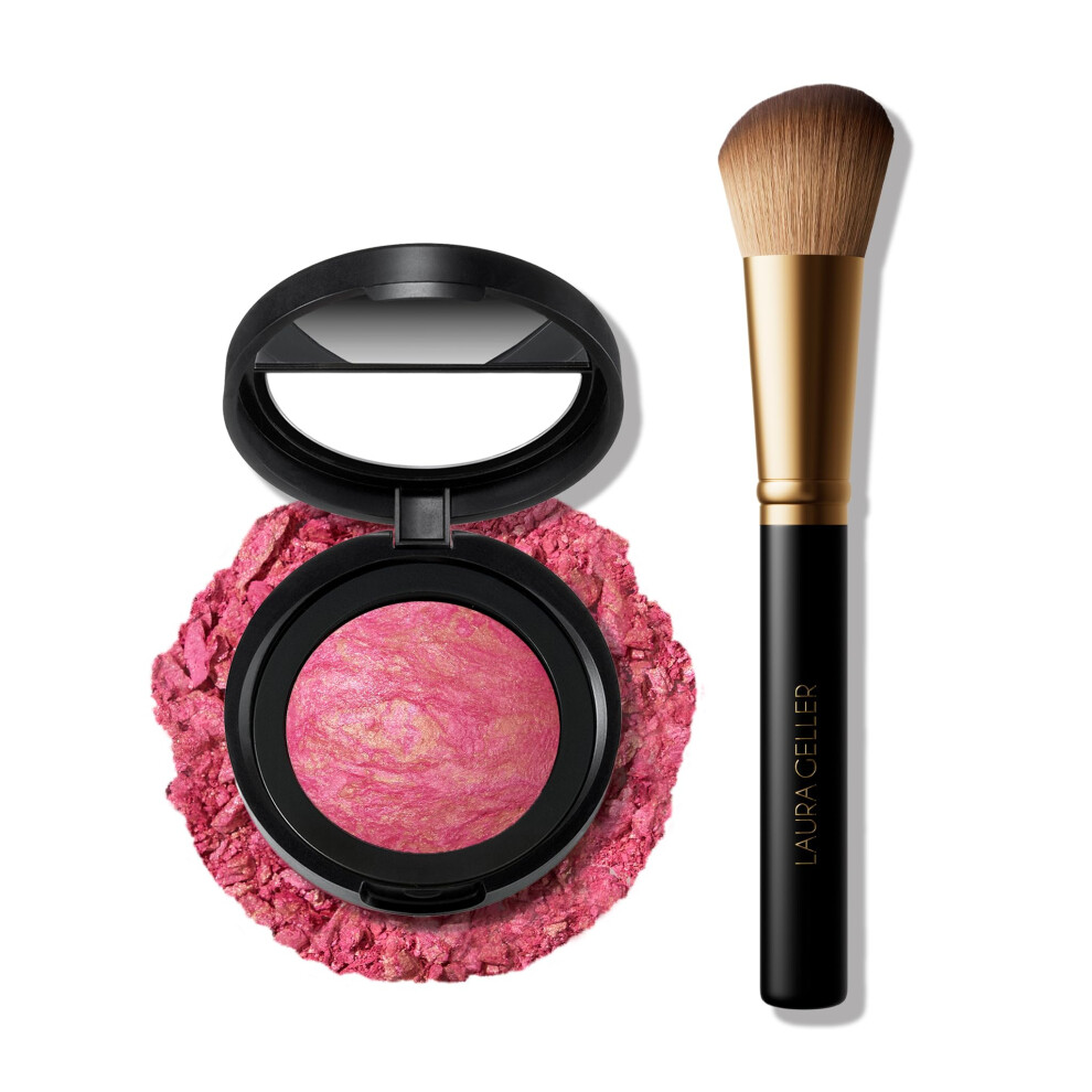 Laura Geller Beauty Laura Geller New York Baked Blush-N-Brighten Marbleized Blush + Angled Brush (07 Sunlit Rose 47Mm)