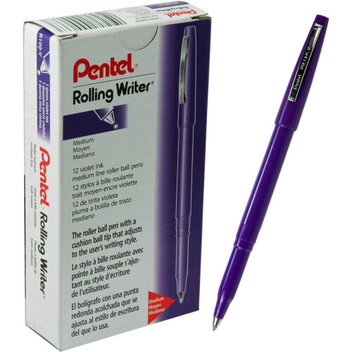 Pentel Στυλό Rollerball Pentel Rolling Writer, 4MM ΜΕΣΑΙΟ ΜΥΤΗ, Μωβ Σώμα/Μελάνι, Δωδεκάδα PENR100V (R100-V)