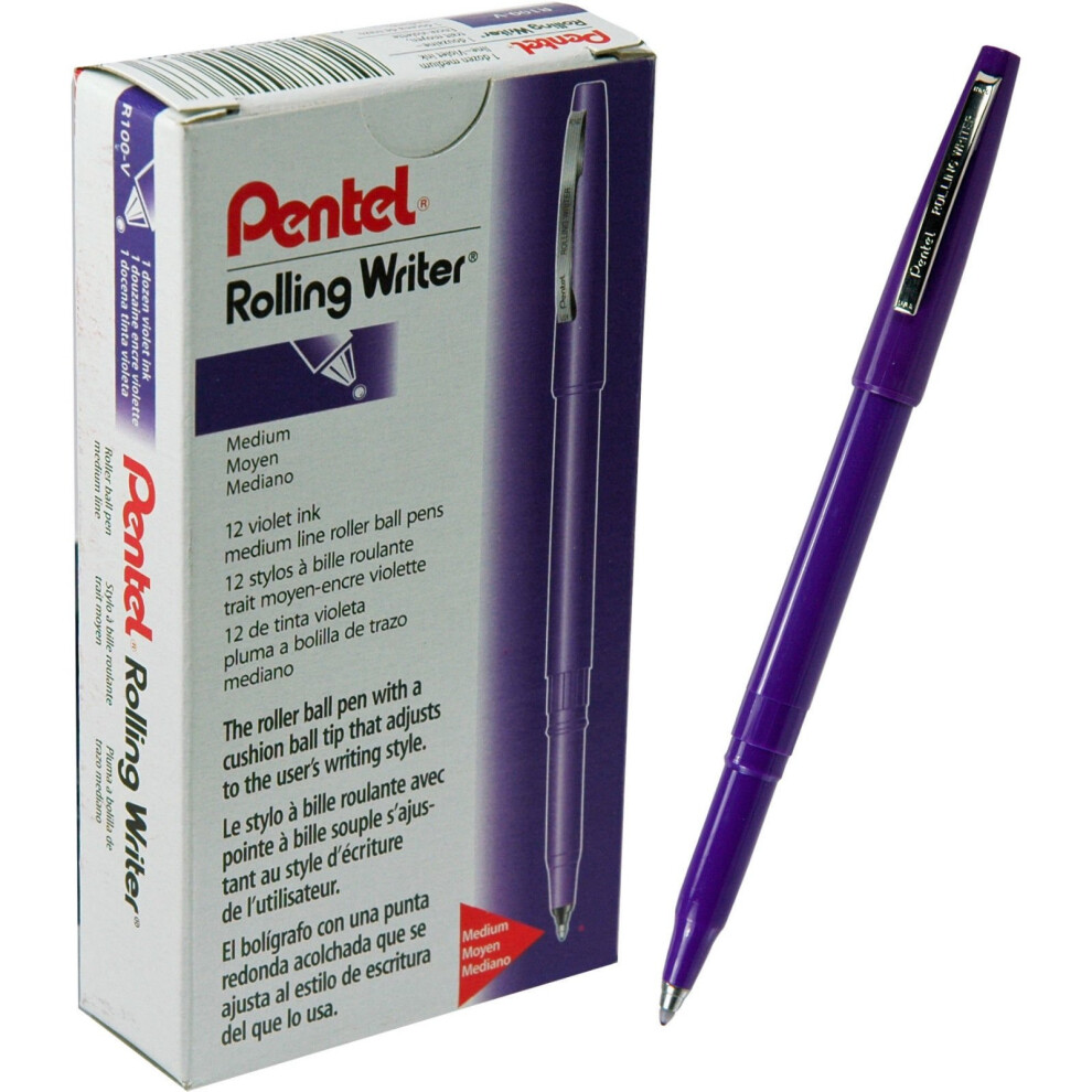 Pentel Rolling Writer Rollerball Pen 4Mm Medium Tip Violet Barrel/Ink Dozen Penr100v (R100-V)