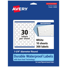 Avery Etichette rotonde impermeabili durevoli con alimentazione sicura Diametro 300 di 1,25"" Etichette impermeabili resistenti all'olio e allo st