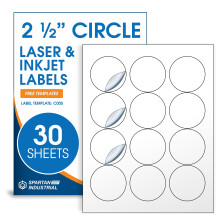 Etichette stampabili circolari da 2,5"" compatibili con stampanti a getto d'inchiostro e laser - 30 fogli adesivi rotondi bianchi opachi a 360 gra