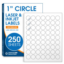 Etichette stampabili circolari da 1"" compatibili con stampanti a getto d'inchiostro e laser - 250 fogli 15750 adesivi rotondi bianchi opachi per