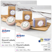 Avery Etichette rotonde stampabili con tecnologia Sure Feed Etichette bianche lucide Diametro 2"""" Adesivo permanente Laser/Getto d'inchiostro 120