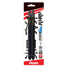 Pentel EnerGel Kuro vloeibare gelpen (0,7 mm) Medium lijn rubberen houder, hervulbare zwarte inkt, 2 stuks