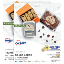 Avery Kraft bruine ronde etiketten met Sure Feed-technologie 2,5"" diameter Print tot aan de rand Laser/inkjet printbare etiketten 2 pakken van 22808