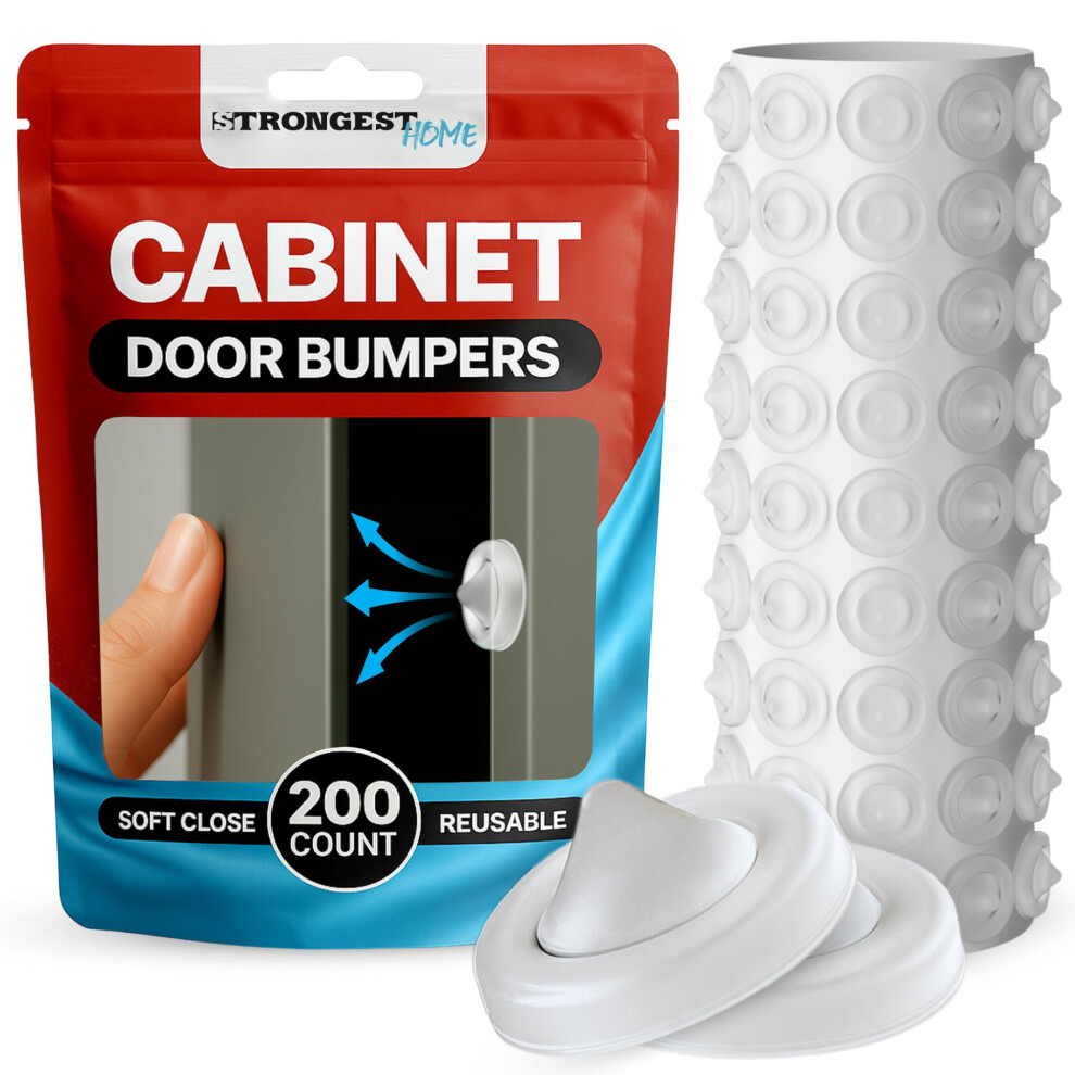 Strongest Home Cabinet Door Bumpers - 200 Pack Clear Rubber Bumpers Self-Adhesive For Cabinets Drawers & Furniture - Soft Cabinet Stoppers For Quiet 199284317765