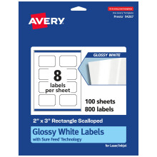 Etichette Avery rettangolari bianche lucide smerlate con alimentazione sicura 2"""" x 3"""" 800 etichette bianche lucide Stampa fino al bordo Etichet