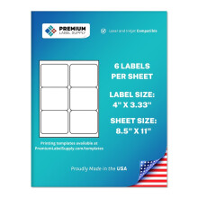 Premium labelmateriaal Witte sticker FBA-labels - 4"" x 3,33"""" - Compatibel met laser/inkjet - (6 per vel) 25 vellen - Totaal 150 zelfklevende lab