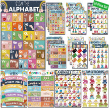YIYDONG 24 Boho amerikanske tegnsprogsplakater til b?rn tegnsprog til babyer og sm?b?rn ABC tegnsprog flashkort ASL plakater til klassev?relsesin