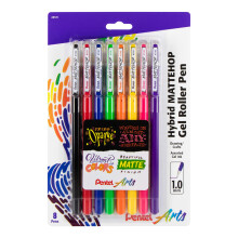 Pentel Arts Hybrid MATTEHOP gelroller 1,0 mm mat geassorteerde kleuren, pakket van 8 pennen (K110VBP8M)
