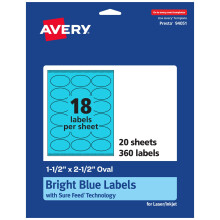 Etichette ovali stampabili Avery con tecnologia Sure Feed 1-1/2"" x 2-1/2"" Etichette blu brillante Laser/Inkjet 360 Totale Ottime per etichette pe