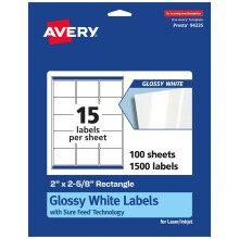 Avery fnyes fehr tglalap alak cmkk Sure Feed 2"""" x 2-5/8"""" 1 500 fnyes fehr cmkk lland cmkeragaszt lzeres/tintasugaras nyomtathat cm