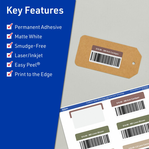 Avery TrueBlock Matte White Rectangular Labels, 1.5" x 2.75", 250 Stuks, Print-to-The-Edge, Laser/Inkjet 1