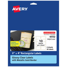 Avery Glanzende Duidelijke Labels, 2" x 4" Rechthoek, Duidelijk met Metallic Gouden Rand, 60 Lege Labels (6552)