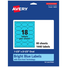 Etichette ovali stampabili Avery con tecnologia Sure Feed 1-1/2"" x 2-1/2"""" Etichette blu brillante Laser/getto d'inchiostro 1.440 Totale Ottime p