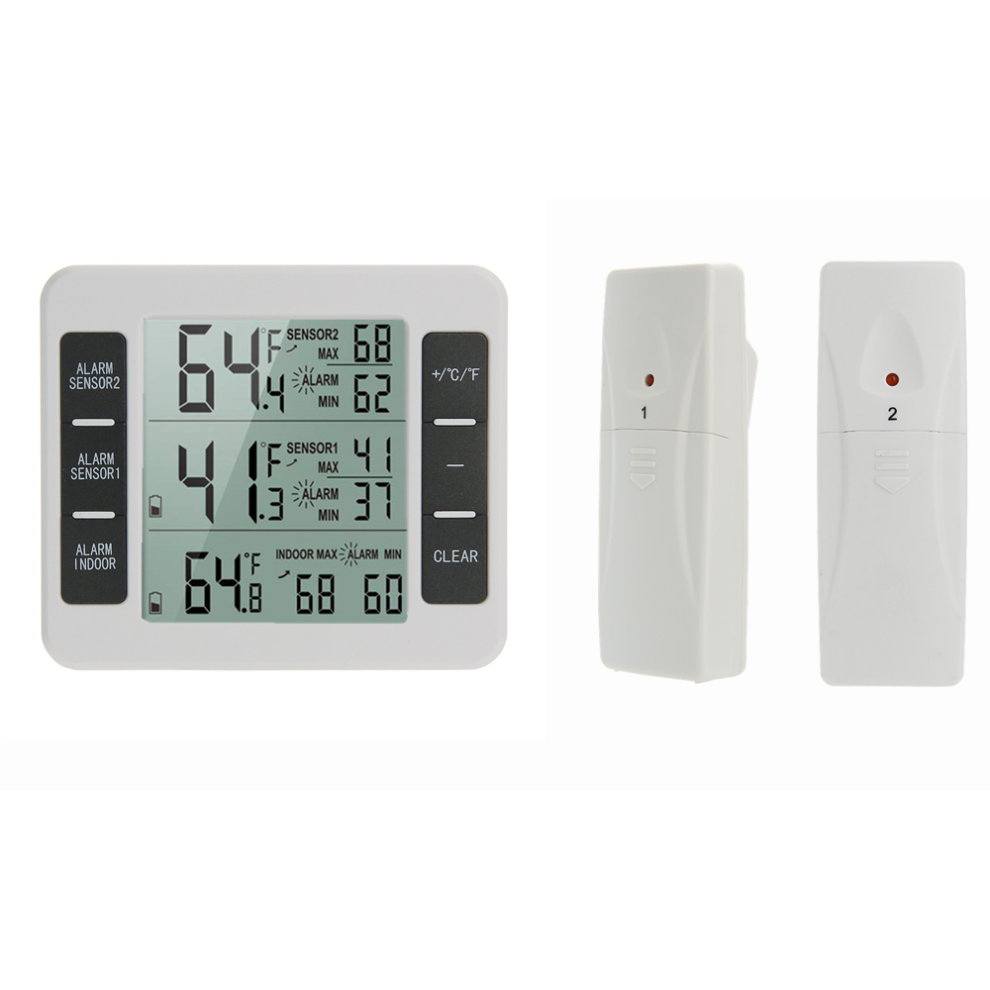 Digital Refrigerator Thermometer, Indoor Outdoor Freezer Thermometer, Wireless Temperature Monitor, Alarm Function for Fridge, Freezer, Outdoor Areas