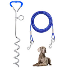 Supet Dog Tie Out Cable and Stake for Yard and Camping Heavy Duty Stakes and Lead for Large Dogs up to 125lbs Dog Scew and Tether for Outside (10FT