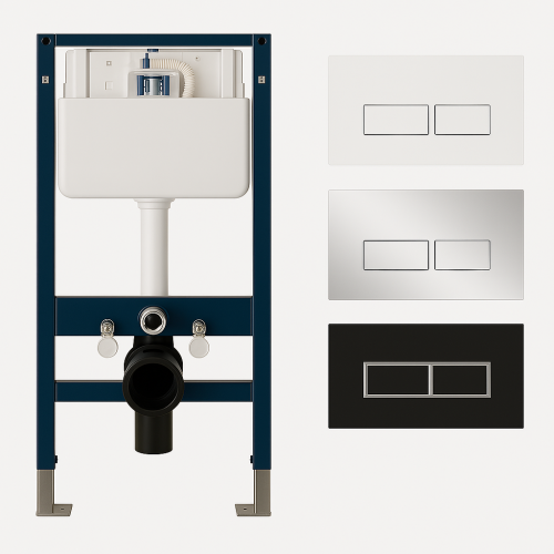 (Chrome Flush button) Wall Hung Concealed Cistern With Optional Flush Button 1