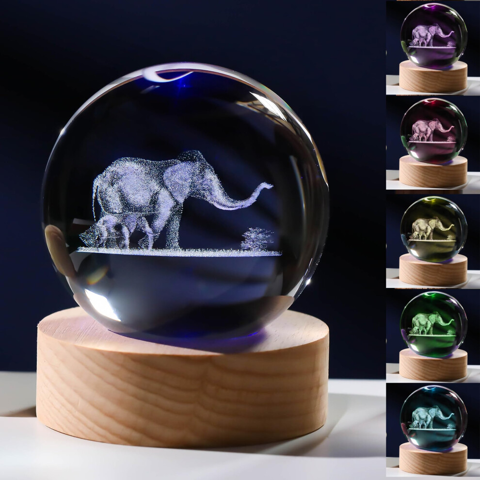 Precious Memorial Women's 3D Elephant Gifts For - Crystals Ball 60Mm Elephant Figurines Decor Glass Animals Figurine Keepsake Paperweight