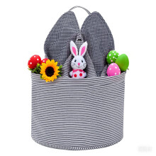 Easter Basket Seersucker Egg Hunt Bunny Baskets for Kids with Cute Rabbit Ears Stripe Storage Gifts Candies Personalized Easter Party Gifts