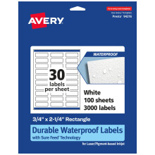 Avery Etichette rettangolari impermeabili durevoli con alimentazione sicura 0,75"" x 2,25"""" 3.000 etichette impermeabili resistenti all'olio e all