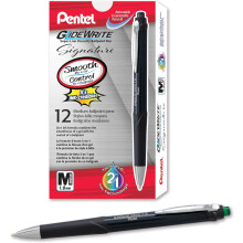 Pentel Glidewrite Signature balpen, zwarte cilinder (1,0 mm), middellange lijn groene inkt, 12 pennen (BX930A-D)