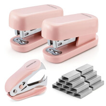 WORKPRO Mini h?ftemaskine med h?fteklammer Pink h?ftemaskines?t indeholder to sm? h?ftemaskiner ?n h?ftefjerner 2000 standardh?fteklammer - s?de