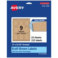 Avery Kraft bruine gebogen etiketten met Sure Feed 3"" x 2,25"""" 225 Kraft bruine etiketten Print-tot-de-rand Laser/Inkjet afdrukbare etiketten