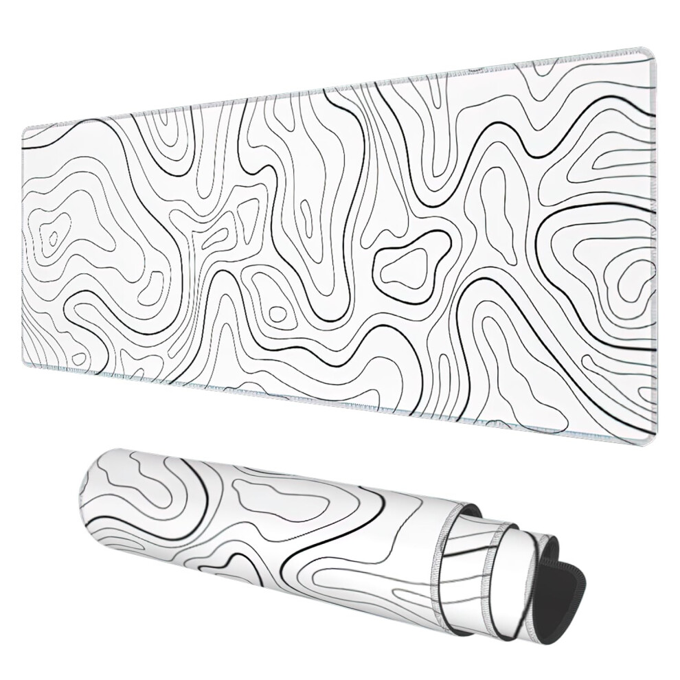 Desk Mat Topographic Contour Map Extended Gaming Mouse Pad Large 31.5""""X11.8"""" Big Mouse Pad With Non-Slip Base And Stitched Edge Long Compu White 711763643860