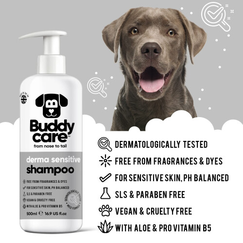 Buddycare Derma Sensitive Shampoo per cani con aloe vera e pro vitamina B5 (50,72 once) 1