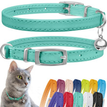 Collare per gatti in pelle CollarDirect Collare di sicurezza per gatti con cinturino elastico Collare per gattini per gatti con campanello Nero B