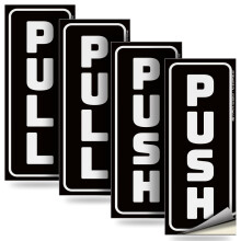 iSYFIX Letrero de pegatinas push pull Paquete de 2 2,4 x 6 pulgadas Calcomana vertical autoadhesiva de vinilo blanco/negro para puertas en t