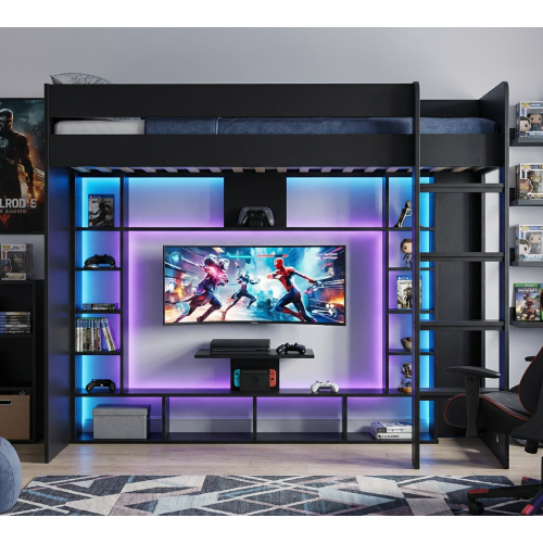 Noa and Nani Leo High Sleeper Cabin Bed Gaming Den with Storage in Black 1