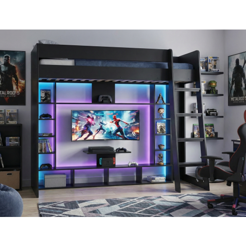 Noa and Nani Leo High Sleeper Cabin Bed Gaming Den with Storage in Black 2